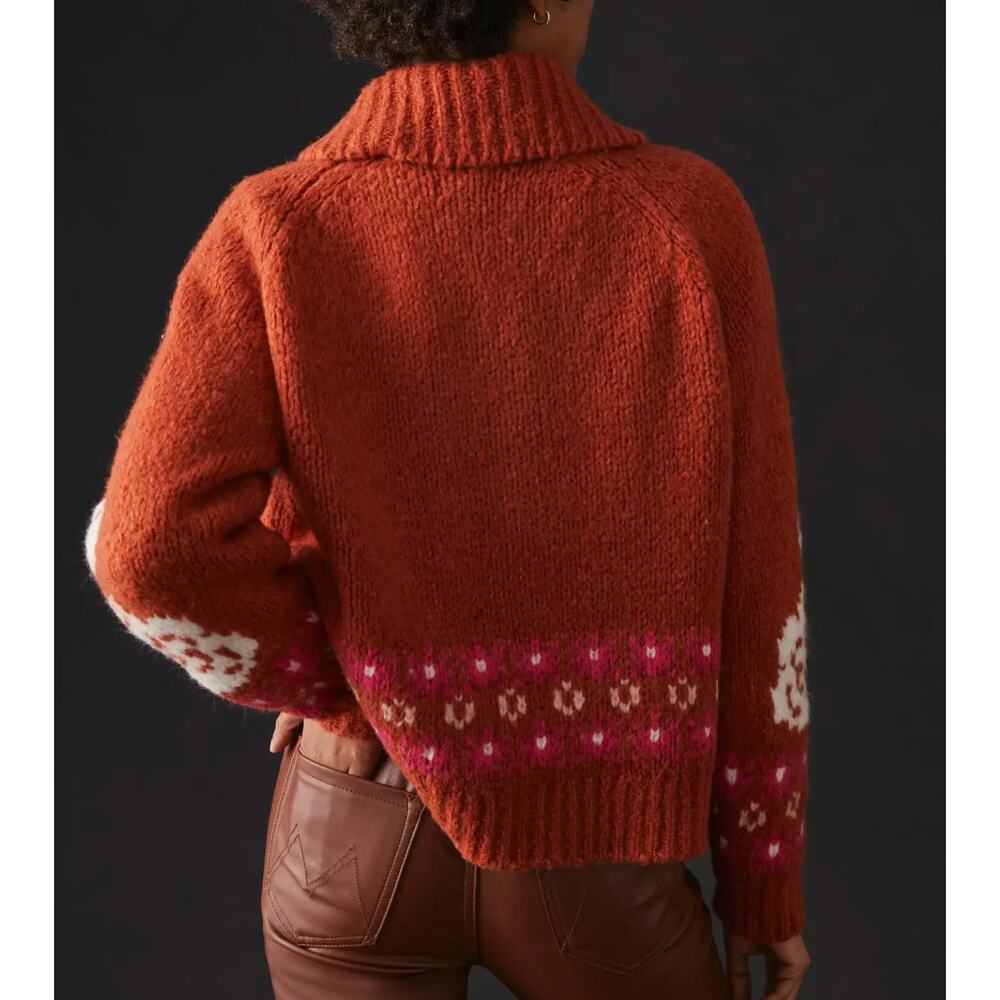 Anthropologie Maeve Zip-Front Swan Burnt Orange Cardigan Sweater - Picture 6 of 7